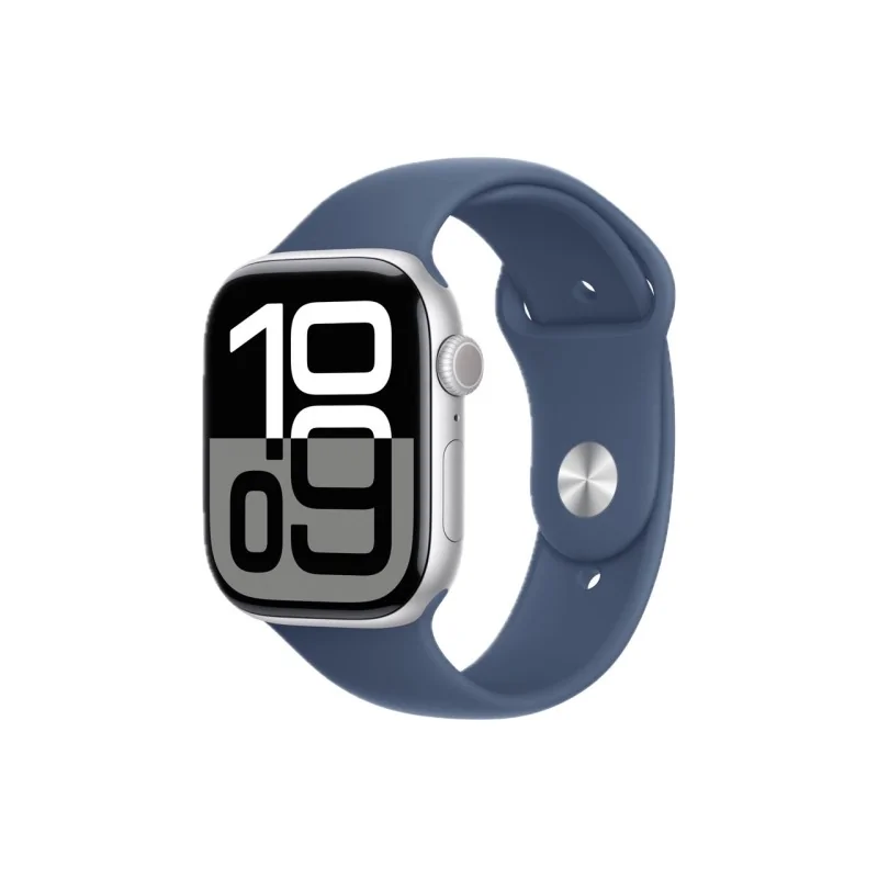 Apple Watch Series 10 GPS 46mm Silver Aluminum Denim Sport Band S/M MWWL3ZP/A