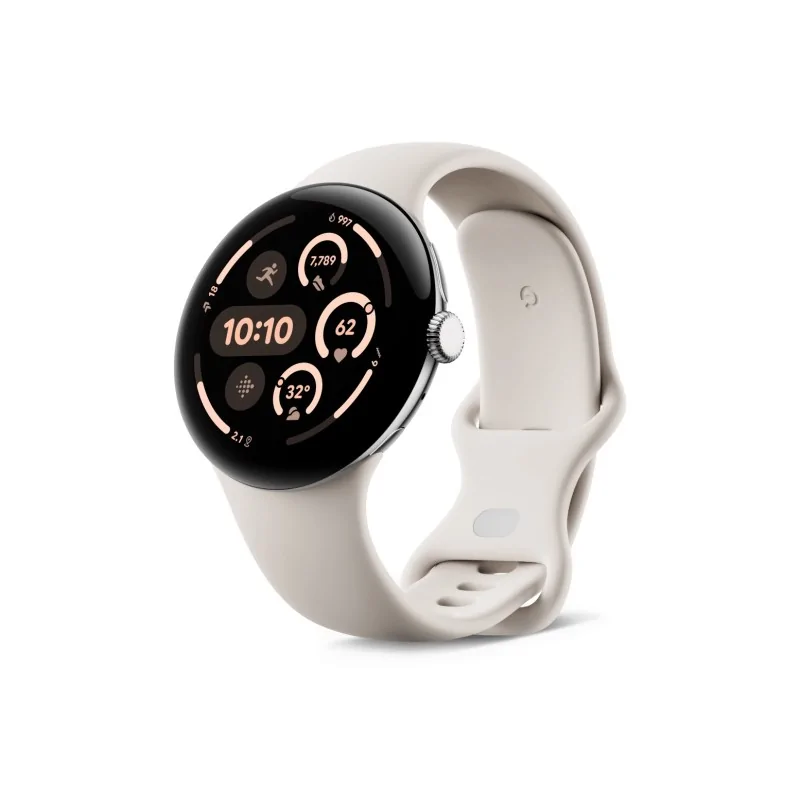 Google Pixel Watch 3 45mm Bluetooth/WiFi (Polished Silver Aluminum Case with Porcelain Active Band)