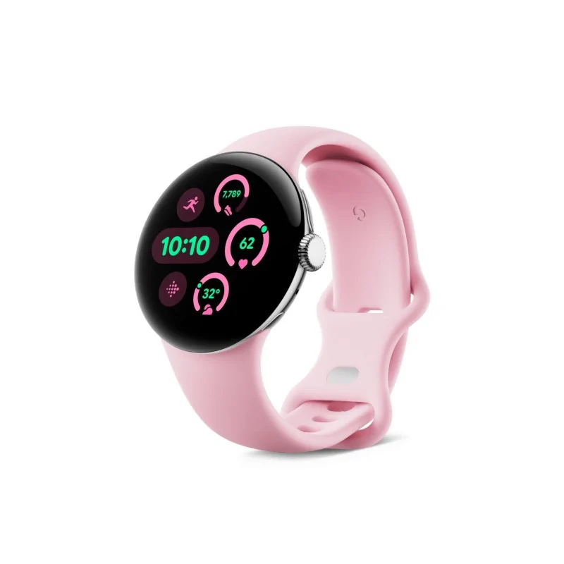 Google Pixel Watch 3 41mm Bluetooth/WiFi (Polished Silver Aluminum Case with Rose Quartz Active Band